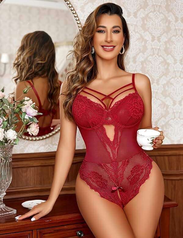 Avidlove Women Lingerie Floral Lace Harness Lingerie Bodysuit One Piece Teddy Babydoll Nightgown - Image 2