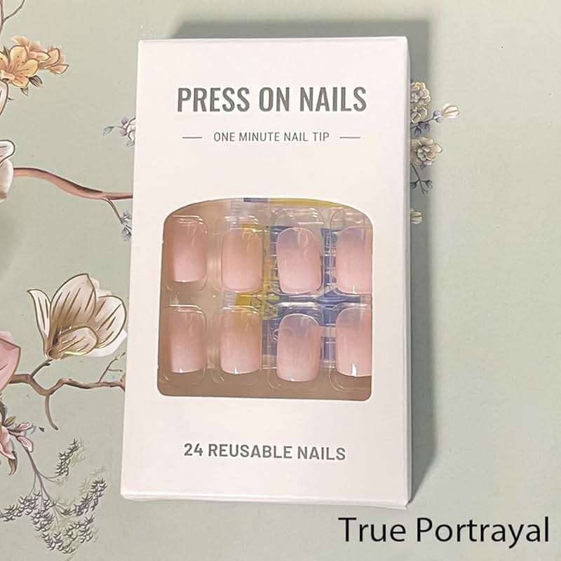 WAFOLOZE Nails Press ons,White Ombre Short Square Press on Nails Fake Nails Glossy Acrylic Artificial Nails Stick on Nails for Women 24Pcs - Image 4