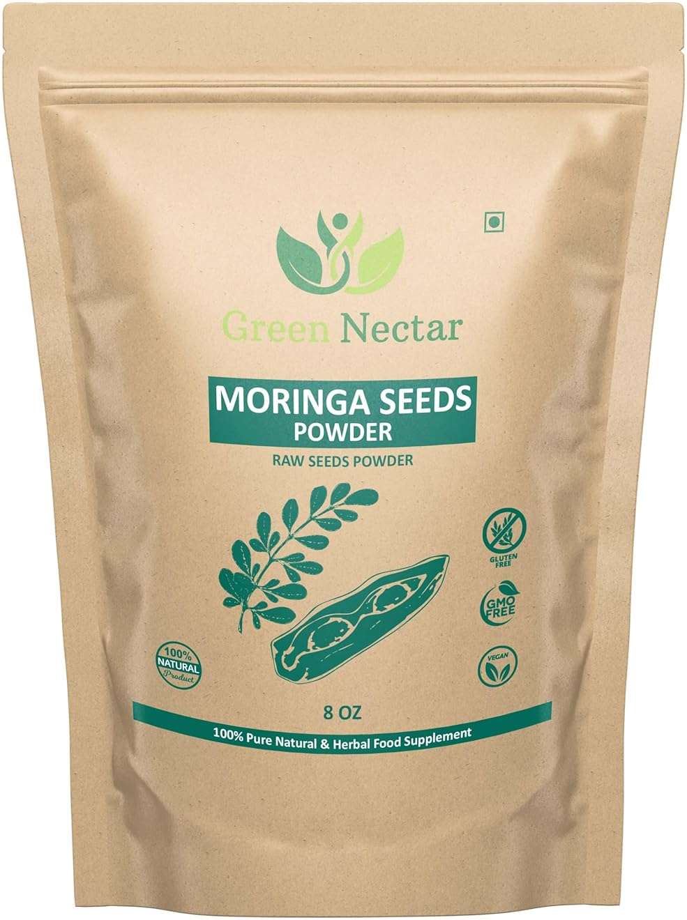 GREEN NECTAR 100% Pure Moringa Oleifera Seed Powder - 8oz - Non-GMO, Vegan, Kosher, Gluten Free (8 Oz - 1 Pack) - Image 1