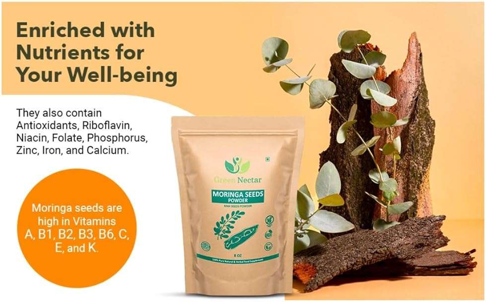 GREEN NECTAR 100% Pure Moringa Oleifera Seed Powder - 8oz - Non-GMO, Vegan, Kosher, Gluten Free (8 Oz - 1 Pack) - Image 4