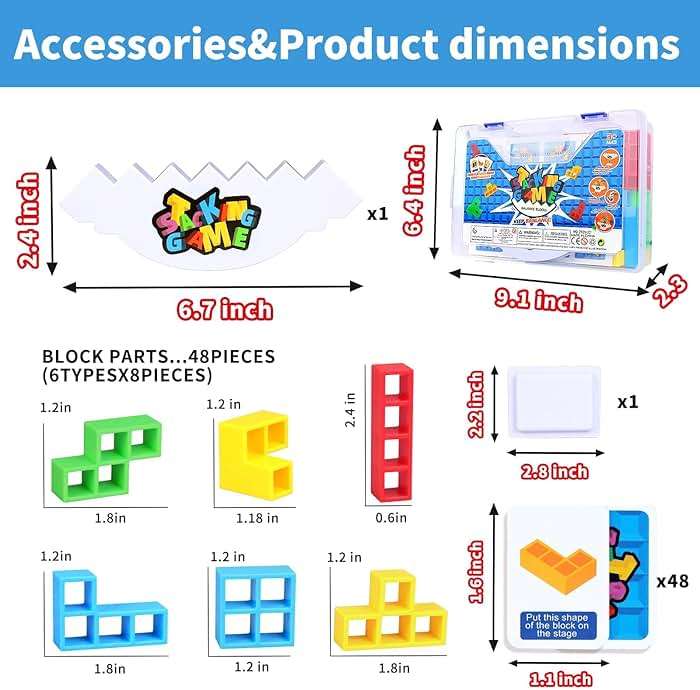 BBnote 48PCS Stack Game for Adult & Kids, Tetra Board Tower Games for Family Travel Party, 2 Players Balance Stacking Toy, Team Toys Building Block - Image 2