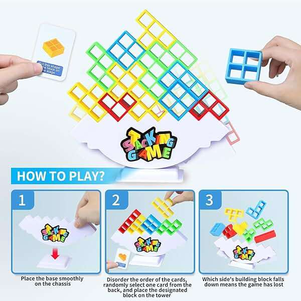 BBnote 48PCS Stack Game for Adult & Kids, Tetra Board Tower Games for Family Travel Party, 2 Players Balance Stacking Toy, Team Toys Building Block - Image 3