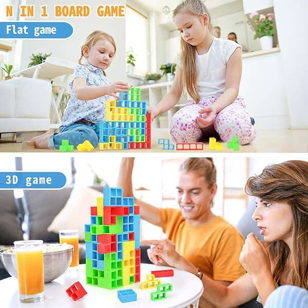BBnote 48PCS Stack Game for Adult & Kids, Tetra Board Tower Games for Family Travel Party, 2 Players Balance Stacking Toy, Team Toys Building Block - Image 4