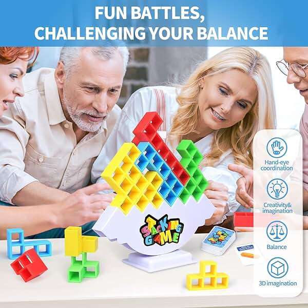 BBnote 48PCS Stack Game for Adult & Kids, Tetra Board Tower Games for Family Travel Party, 2 Players Balance Stacking Toy, Team Toys Building Block - Image 5