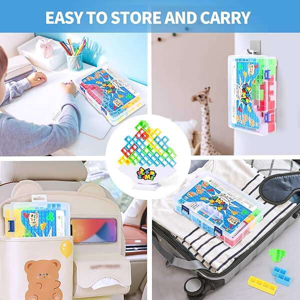 BBnote 48PCS Stack Game for Adult & Kids, Tetra Board Tower Games for Family Travel Party, 2 Players Balance Stacking Toy, Team Toys Building Block - Image 6