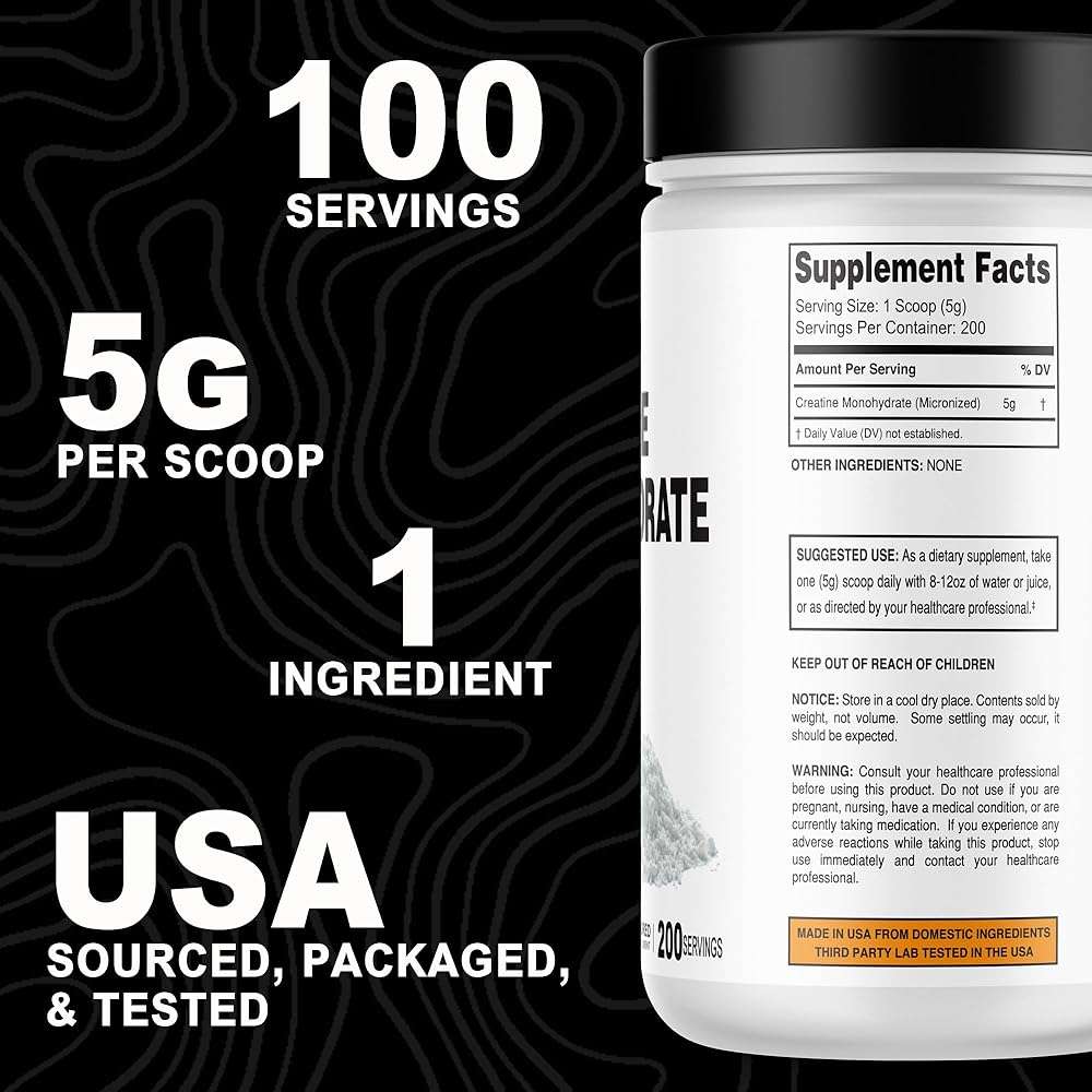 It's Just! - Creatine Monohydrate Powder, Pure Creatine Powder, Made in USA, 3rd Party Lab Tested, 5g Per Serving, Scoop Included, No Fillers, No Added Flavor (Unflavored, 1000g / 200 Servings) - Image 4