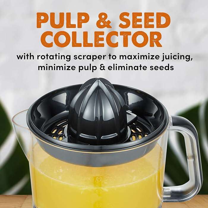 Elite Gourmet ETS623 BPA-Free 40-Watt Electric Citrus Juicer, Compact, Large Volume, Pulp Control, Oranges, Lemons, Limes, Grapefruits with Easy Pour Spout, 24oz, Black/Stainless Steel - Image 4