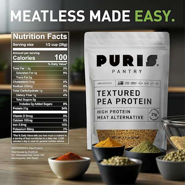 PURIS Pantry Textured Pea Protein, Unflavored Meatless Vegetable Crumbles, Shelf-Stable, Soy & Gluten Free, 21g of Protein, Plant-Based Vegan Meat Substitute, Equivalent to 1.5 Pounds Ground Beef - Image 2