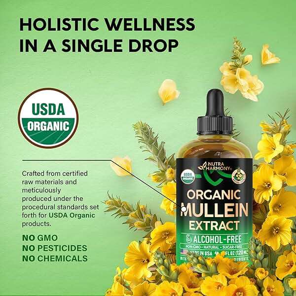 Mullein Drops for Lungs - USDA Organic Liquid - Mullein Leaf Extract Supplement - for Women & Men - Lung & Bronchial Cleanse for Smokers - Respiratory Health Support - As Tincture, Tea, Pills - 4 oz - Image 3