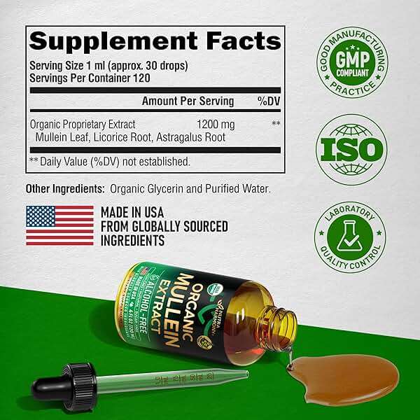 Mullein Drops for Lungs - USDA Organic Liquid - Mullein Leaf Extract Supplement - for Women & Men - Lung & Bronchial Cleanse for Smokers - Respiratory Health Support - As Tincture, Tea, Pills - 4 oz - Image 7