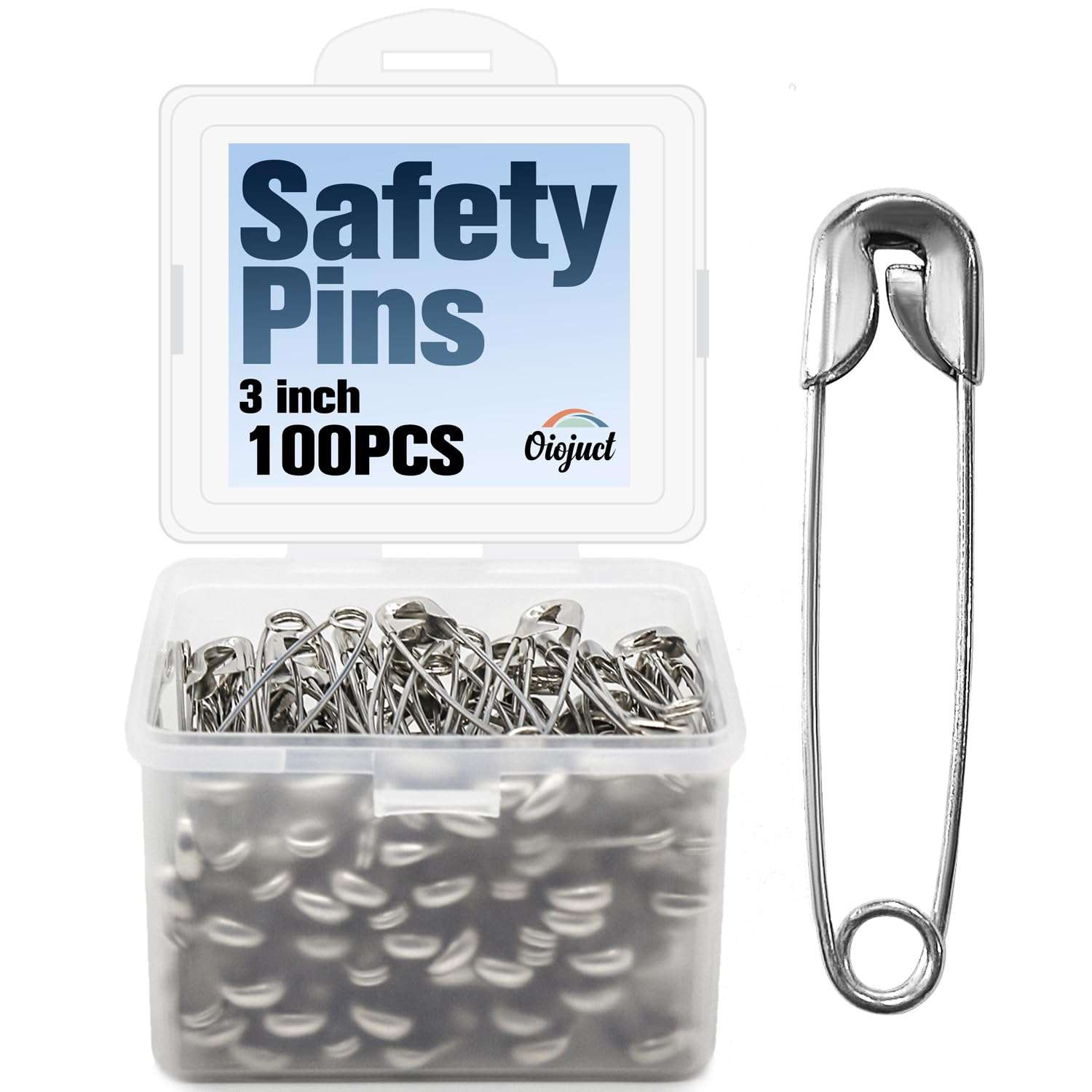 Oiojuct Large Safety Pins - 3 Inch Heavy Duty Big Safety Pins, 100 PCS for Sewing, Crafts, and Clothing - Image 1