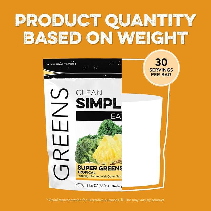 Clean Simple Eats Super Greens Powder, Naturally Flavored Greens Powder with Chlorella, Spirulina, Superfoods & Prebiotic Fiber, No Artificial Ingredients, Gluten Free, Tropical Greens Flavor, 30 Srvg - Image 5