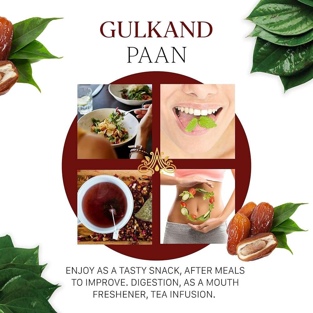 Aryaa Organic Gulkand Paan l 8.75oz (250g)| Herbal Tea & Digestive Snack | | Shredded l 100% Natural, Vegan, Gluten-Friendly | Sound-Infused, Non-GMO | Authentic Indian Delight | Perfect for Sipping or Snacking - Image 4