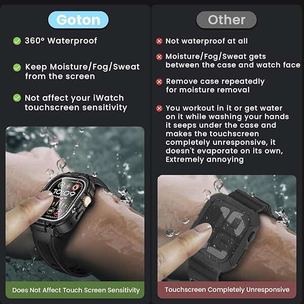 Goton 3 in 1 Waterproof Case with Band for Apple Watch with Built-in Tempered Glass Screen Protector 49mm, 360° Shockproof Bumper Face Cover with Band for Apple Watch Ultra 3/Ultra 2/Ultra, 49mm - Image 3