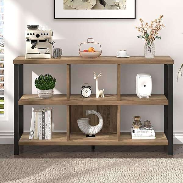 FOLUBAN 6 Cube Storage Organizer with Shelf, Industrial Horizontal Bookshelf, Low Cubby Bookcase for Living Room Bedroom, 47 Inch Oak - Image 7