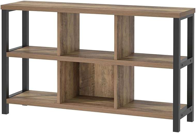 FOLUBAN 6 Cube Storage Organizer with Shelf, Industrial Horizontal Bookshelf, Low Cubby Bookcase for Living Room Bedroom, 47 Inch Oak - Image 9