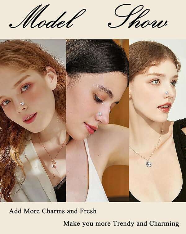 Tornito 16Pcs Nose Rings L Shaped Nose Stud Stainless Steel Butterfly Flower Leaf Heart Moon Dangle Nose Stud Ring Body Piercing Jewelry for Women Men 20G Pink Blue Clear CZ - Image 4