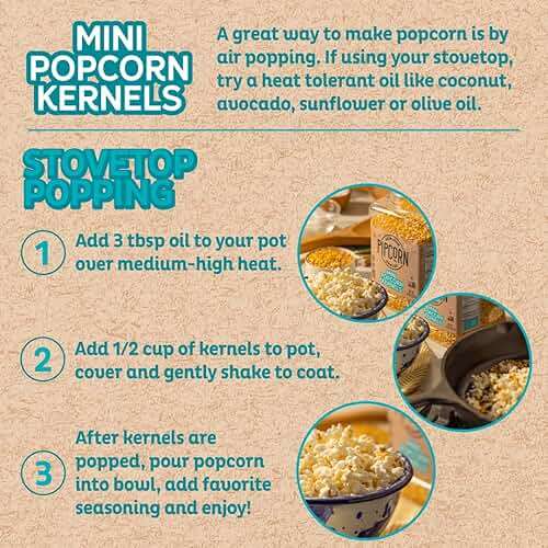 Pip's Heirloom Snack Mini Popcorn Kernels – 44 oz Jar | Non-GMO, Vegan, Gluten Free Snacks, Healthy Unpopped Popcorn - Image 4