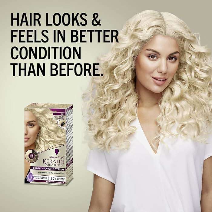 Schwarzkopf Keratin Blonde Hair Dye, 001 High Lift Platinum Blonde, Professional Quality Permanent Hair Color, Bond Enforcing System, Pre-Color Serum & Purple Conditioner Included - Image 4