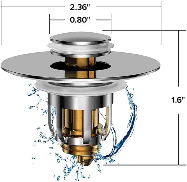 Mer-Maid Drain Magic AS SEEN ON TV Replace Broken or Missing Bathroom Drain Stoppers in Seconds, No Tools, Push To Fill, Hair Catcher Prevents Clogs, Watertight Silicone Seal,Chrome Plated Solid Brass - Image 2