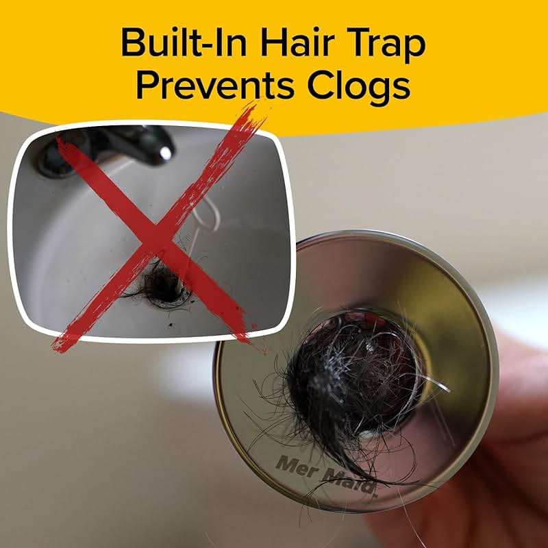 Mer-Maid Drain Magic AS SEEN ON TV Replace Broken or Missing Bathroom Drain Stoppers in Seconds, No Tools, Push To Fill, Hair Catcher Prevents Clogs, Watertight Silicone Seal,Chrome Plated Solid Brass - Image 5