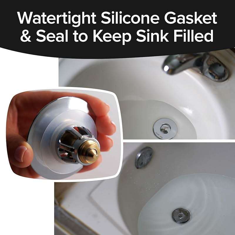 Mer-Maid Drain Magic AS SEEN ON TV Replace Broken or Missing Bathroom Drain Stoppers in Seconds, No Tools, Push To Fill, Hair Catcher Prevents Clogs, Watertight Silicone Seal,Chrome Plated Solid Brass - Image 8