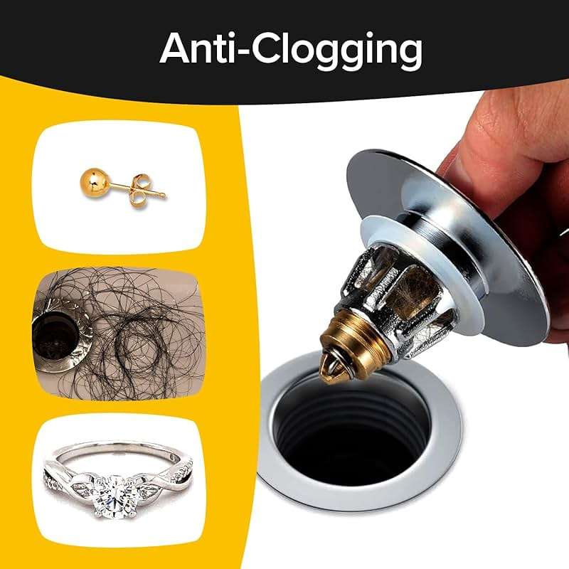 Mer-Maid Drain Magic AS SEEN ON TV Replace Broken or Missing Bathroom Drain Stoppers in Seconds, No Tools, Push To Fill, Hair Catcher Prevents Clogs, Watertight Silicone Seal,Chrome Plated Solid Brass - Image 9
