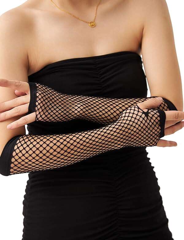 OTPEH Lone Fishnet Gloves Fingerless For Women Fish Net Arm Sleeve Mesh Emo Goth Punk 80s Scene Accessories - Image 3