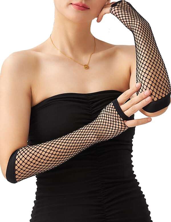 OTPEH Lone Fishnet Gloves Fingerless For Women Fish Net Arm Sleeve Mesh Emo Goth Punk 80s Scene Accessories - Image 4