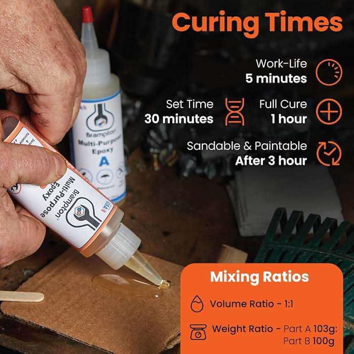 Brampton Multi-Purpose Epoxy, Quick 30-Minute Set, Waterproof 2-Part Epoxy Glue Kit for Tile, Metal, Ceramic, Glass, Wood, Stone, Strong Bonding, Sandable, Paintable Resin, Easy 1:1 Mix, 4 oz - Image 3