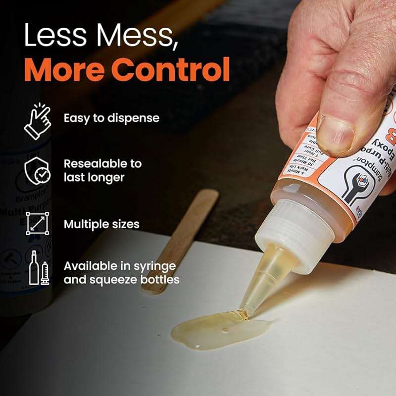 Brampton Multi-Purpose Epoxy, Quick 30-Minute Set, Waterproof 2-Part Epoxy Glue Kit for Tile, Metal, Ceramic, Glass, Wood, Stone, Strong Bonding, Sandable, Paintable Resin, Easy 1:1 Mix, 4 oz - Image 7
