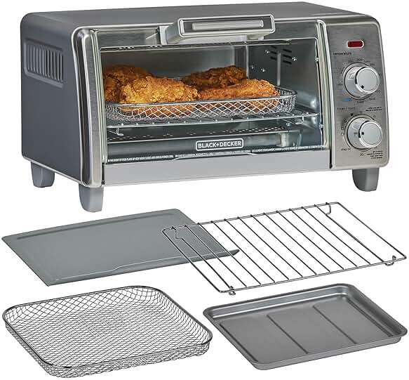BLACK+DECKER Crisp 'N Bake Air Fry Countertop Convection Toaster Oven, Medium Capacity, 4-Slice, 5-in-1, Fits 9” Pizza, 30-Min Timer, Bake, Broil, Air Fry, Toast, Keep Warm, Stainless Steel - Image 1