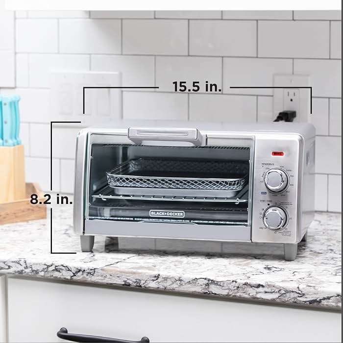 BLACK+DECKER Crisp 'N Bake Air Fry Countertop Convection Toaster Oven, Medium Capacity, 4-Slice, 5-in-1, Fits 9” Pizza, 30-Min Timer, Bake, Broil, Air Fry, Toast, Keep Warm, Stainless Steel - Image 3