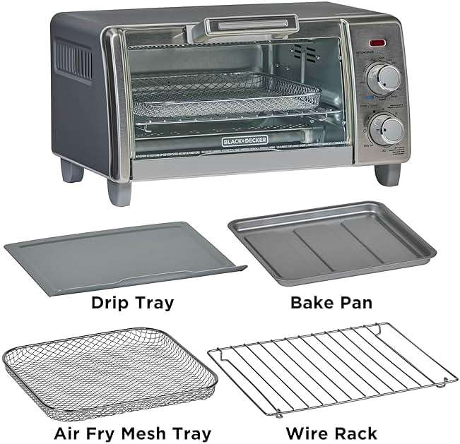 BLACK+DECKER Crisp 'N Bake Air Fry Countertop Convection Toaster Oven, Medium Capacity, 4-Slice, 5-in-1, Fits 9” Pizza, 30-Min Timer, Bake, Broil, Air Fry, Toast, Keep Warm, Stainless Steel - Image 9