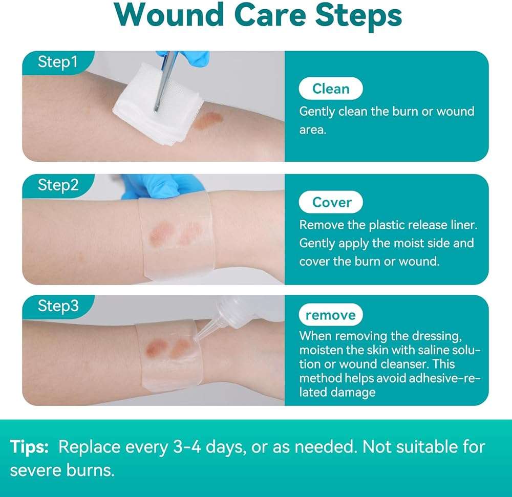 Dimora Hydrogel Wound Dressing 1.7" x3" - Burn Pads Sterile Soothing Bandage, Cooling Protective Treatment for Minor Burns & Blisters, Cuts, Abrasions,Cracked Nipples, 10 Count - Image 7