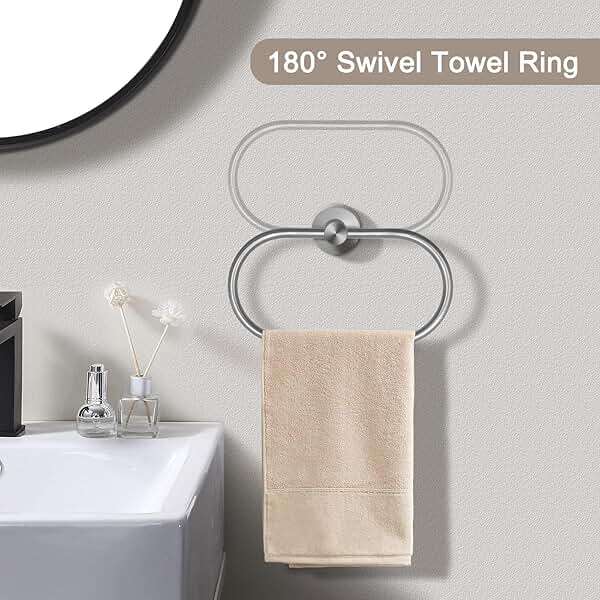 7 PCS Bathroom Hardware Set, Brushed Nickel Stainless Steel Bathroom Tower Rack Set Wall Mounted Includes 16" Towel Bar, Toilet Towel Paper Holder, Towel Ring, 4 Robe Towel Hooks - Image 5