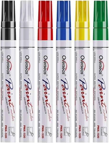 Overseas Paint Pens Paint Markers, 6 Colors Oil Based Permanent Markers, Medium Tip, Quick Dry and Waterproof Assorted Color Marker Pen for Metal, Wood, Plastic, Rock, Canvas, Glass, Rubber - Image 1