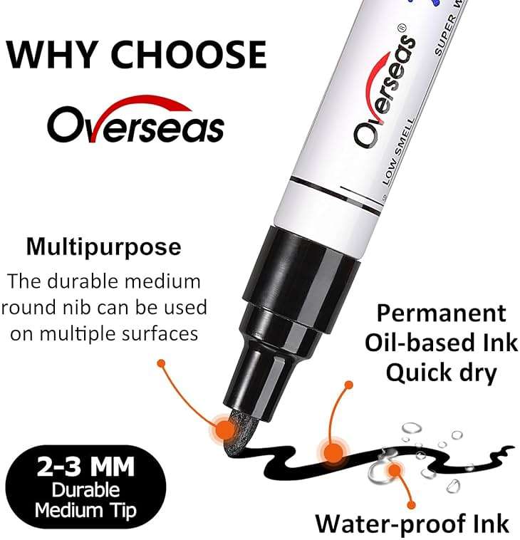 Overseas Paint Pens Paint Markers, 6 Colors Oil Based Permanent Markers, Medium Tip, Quick Dry and Waterproof Assorted Color Marker Pen for Metal, Wood, Plastic, Rock, Canvas, Glass, Rubber - Image 2