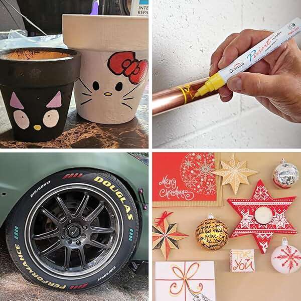 Overseas Paint Pens Paint Markers, 6 Colors Oil Based Permanent Markers, Medium Tip, Quick Dry and Waterproof Assorted Color Marker Pen for Metal, Wood, Plastic, Rock, Canvas, Glass, Rubber - Image 5