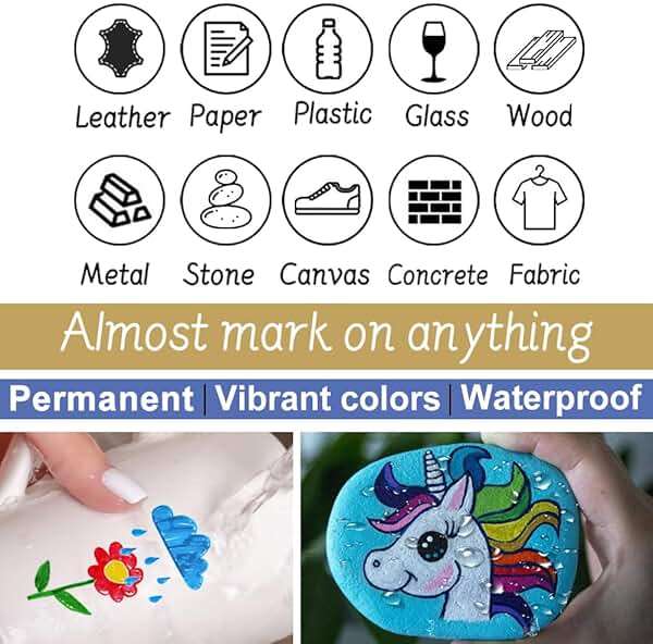 Overseas Paint Pens Paint Markers, 6 Colors Oil Based Permanent Markers, Medium Tip, Quick Dry and Waterproof Assorted Color Marker Pen for Metal, Wood, Plastic, Rock, Canvas, Glass, Rubber - Image 7