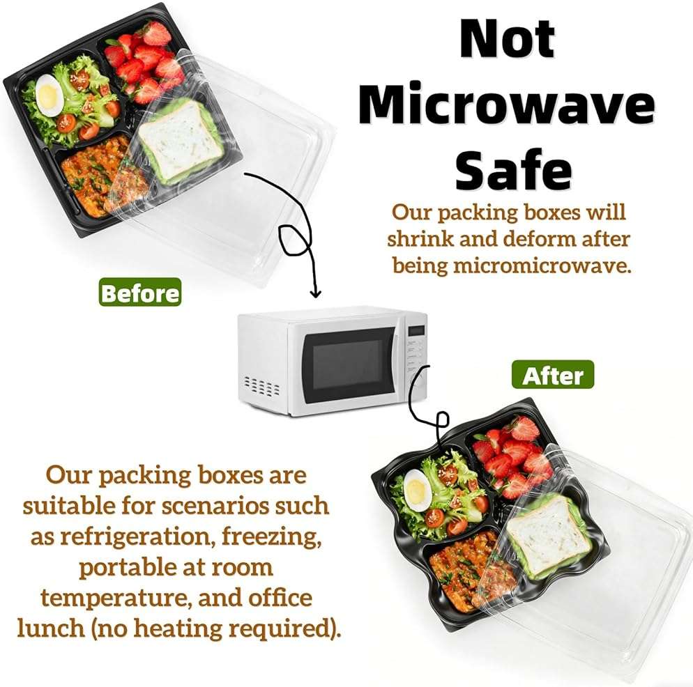 Noamus 30 Pack (60-Pcs) Meal Prep Containers, 4 Compartment Bento Lunch Box with Lid, Disposable Plastic Food Storage To Go, 34oz Portion Control Take Out Box for Adult, Not Microwave Dishwasher Safe - Image 5