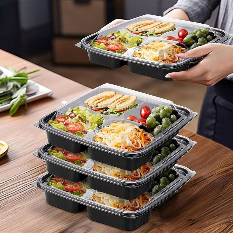 Noamus 30 Pack (60-Pcs) Meal Prep Containers, 4 Compartment Bento Lunch Box with Lid, Disposable Plastic Food Storage To Go, 34oz Portion Control Take Out Box for Adult, Not Microwave Dishwasher Safe - Image 6