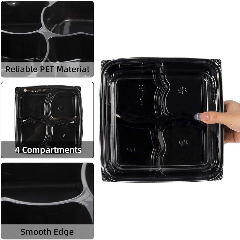 Noamus 30 Pack (60-Pcs) Meal Prep Containers, 4 Compartment Bento Lunch Box with Lid, Disposable Plastic Food Storage To Go, 34oz Portion Control Take Out Box for Adult, Not Microwave Dishwasher Safe - Image 9