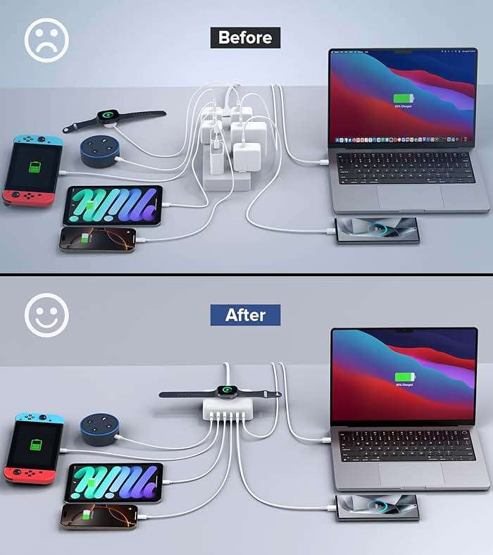 170W USB C Charging Station Block, Travel Charger for Multiple Devices, USB C Charger Plug for iPhone 17 16 15 14 13 Series, Apple Watch Ultra SE 10 9 8 7 6 5 4 3 2, AirPods, MacBook Pro Air, iPad - Image 7