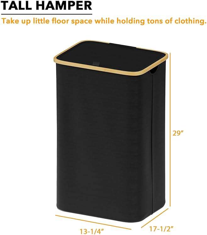 SpaceAid Laundry Hamper with Lid, 110L Large Tall Clothes Basket Bin with Bamboo Handles, Collapsible Laundry Hamper for Bedroom, Bathroom, Dorm, Laundry Room - Black - Image 3