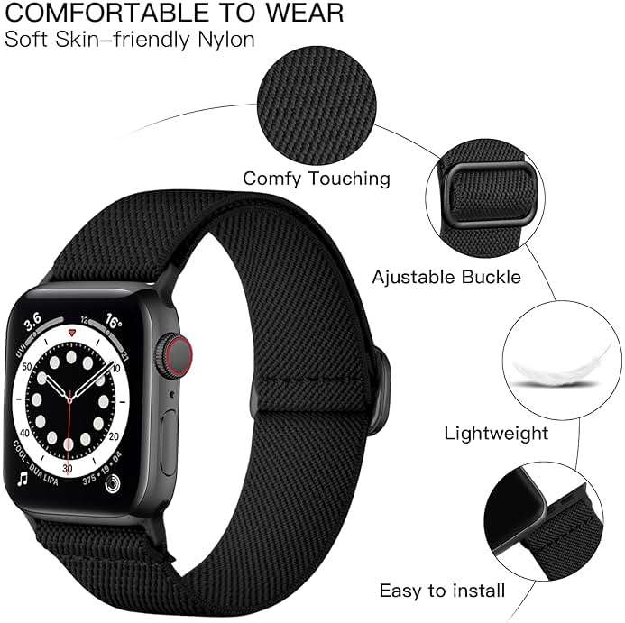 Lerobo Braided Band Compatible with Apple Watch Series 11 10 9 8 7 46mm 45mm 41mm Ultra SE 3 2 1 49mm Series 6 5 4 3 44mm 40mm 38mm 42mm Men iWatch Bands Women Stretchy Nylon Solo Loop Sport Strap - Image 2