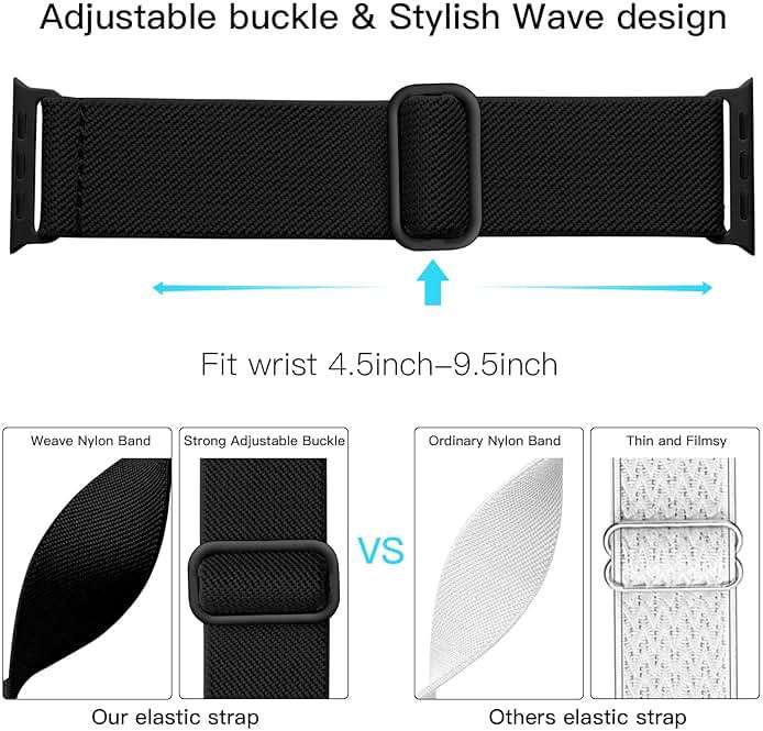 Lerobo Braided Band Compatible with Apple Watch Series 11 10 9 8 7 46mm 45mm 41mm Ultra SE 3 2 1 49mm Series 6 5 4 3 44mm 40mm 38mm 42mm Men iWatch Bands Women Stretchy Nylon Solo Loop Sport Strap - Image 3