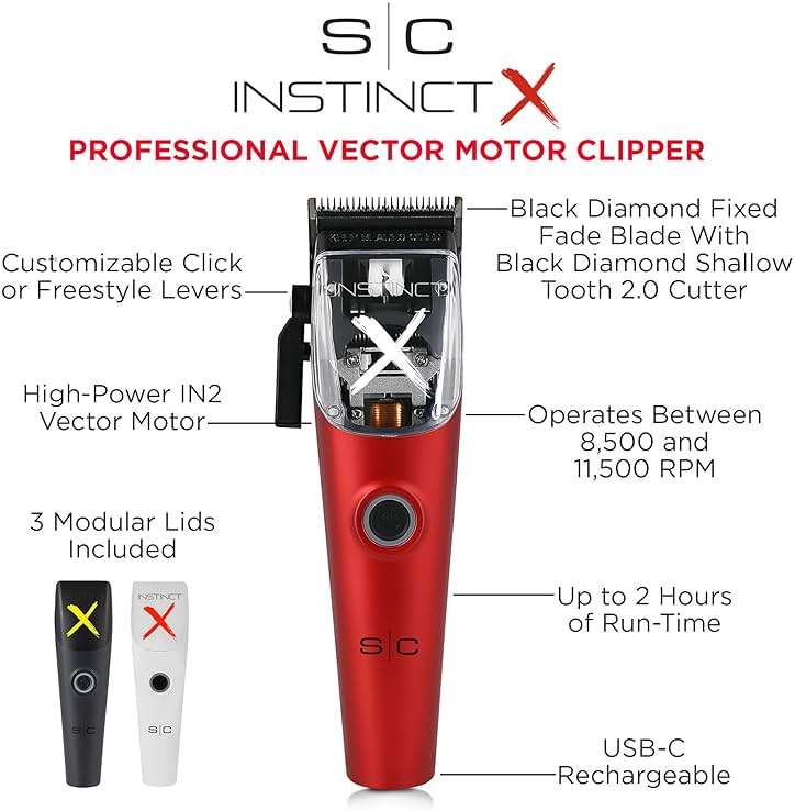 Stylecraft Instinct Professional IN2 Vector Motor Cordless Hair Clipper with Intuitive Torque Control, 3 Modular Lids - Image 3