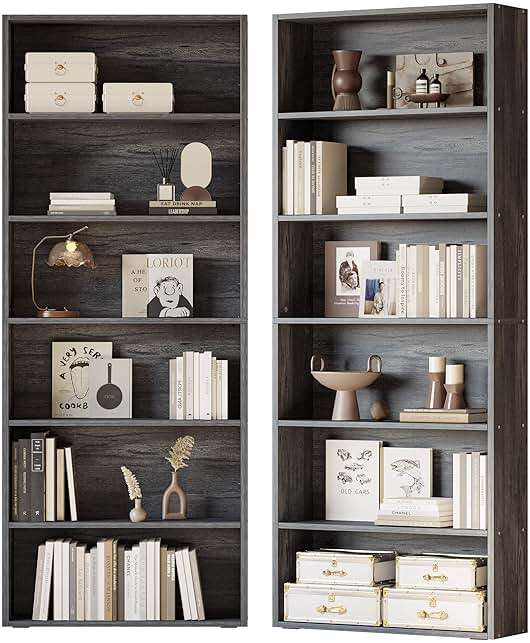 IRONCK Bookshelves and Bookcases Set of 2 Floor Standing 6 Tiers Display Storage Shelves 70 in Tall Bookcase Home Decor Furniture for Home Office, Living Room, Bed Room - Image 1