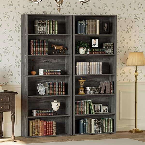 IRONCK Bookshelves and Bookcases Set of 2 Floor Standing 6 Tiers Display Storage Shelves 70 in Tall Bookcase Home Decor Furniture for Home Office, Living Room, Bed Room - Image 4